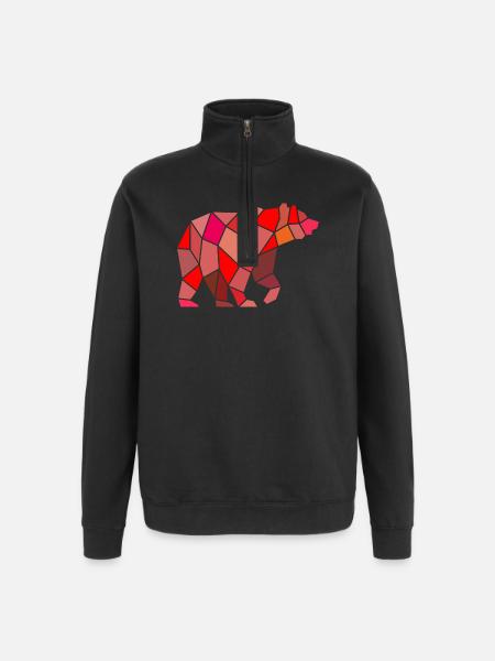Geometric Bear in Mosaic - Quarter-Zip Sweatshirt - black