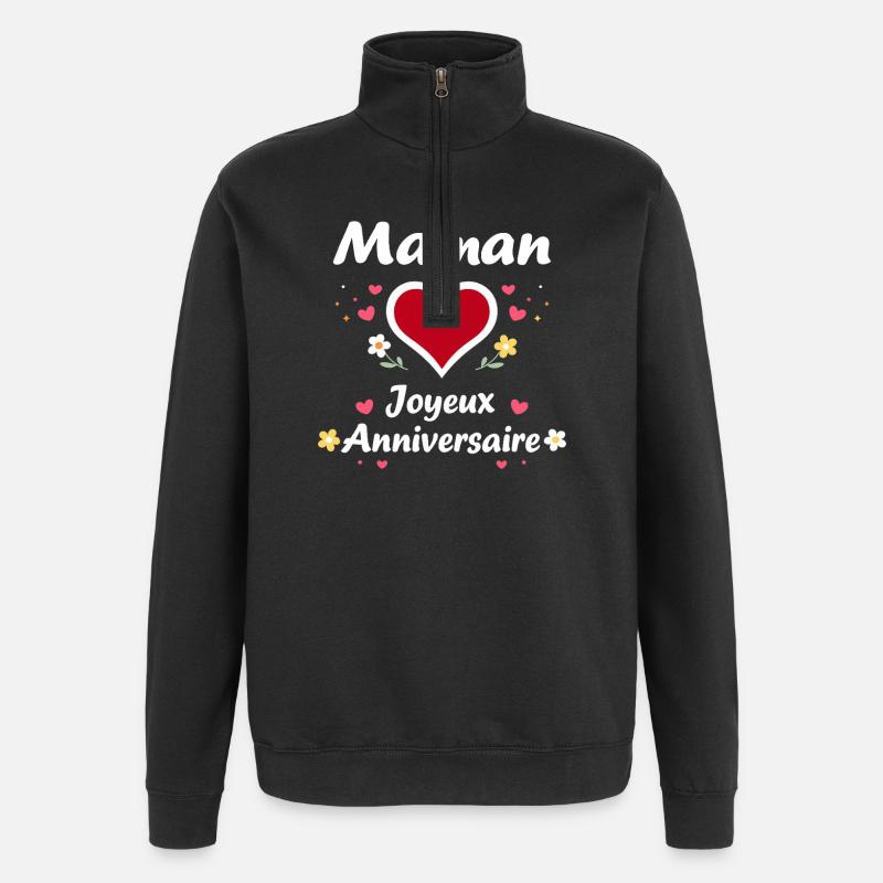 Maman Joyeux Anniversaire Cœur Fleurs - Sweat à zip 1/4 - noir