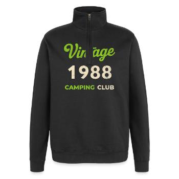 Vintage 1988 – Camping Club Retro Birth Year - Quarter-Zip Sweatshirt - black - Front - AI Model Female 172 light (172cm) & AI Model Male 178 dark (178cm)
