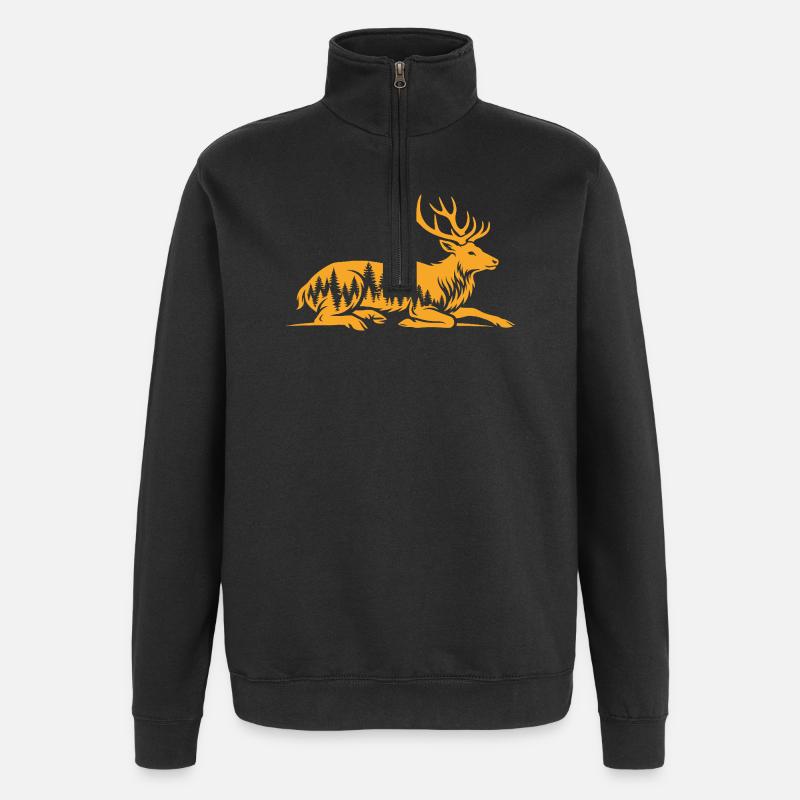 Cerf - Sweat à zip 1/4 - noir