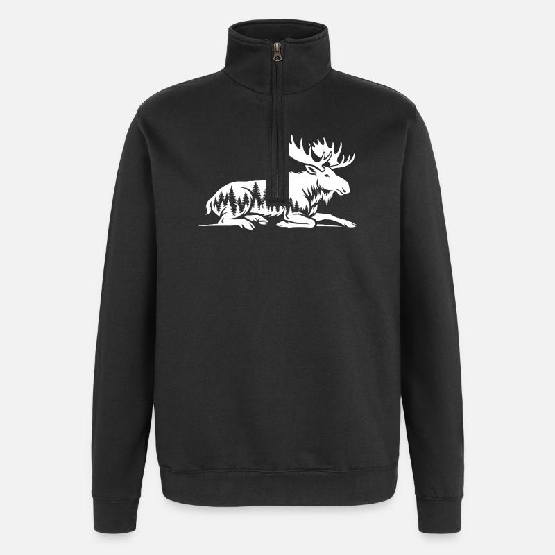 Elch - Quarter-Zip-Sweatshirt - Schwarz