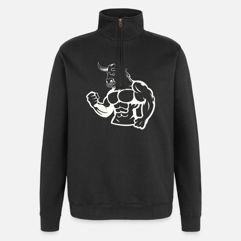 Taureau puissant, héros musclé - Sweat à zip 1/4 - noir
