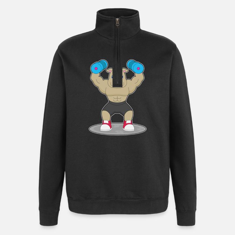 Dog Bodybuilder Dumbbells Bodybuilding - Quarter-Zip Sweatshirt - black