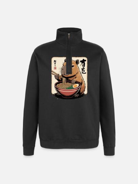 Capybara Ramen Art with Chopsticks - Quarter-Zip Sweatshirt - black