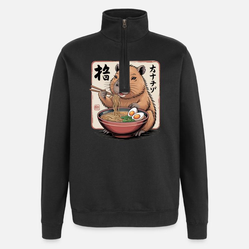 Ramen Capybara Feast - Quarter-Zip Sweatshirt - black