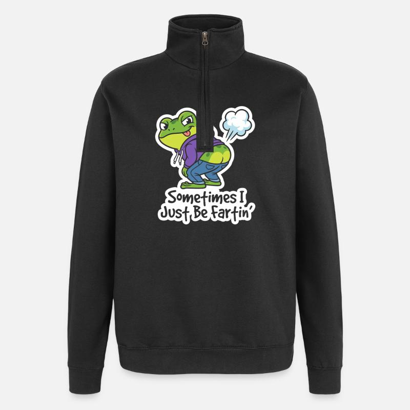 Sweat à capuche grenouille riant - Sweat à zip 1/4 - noir