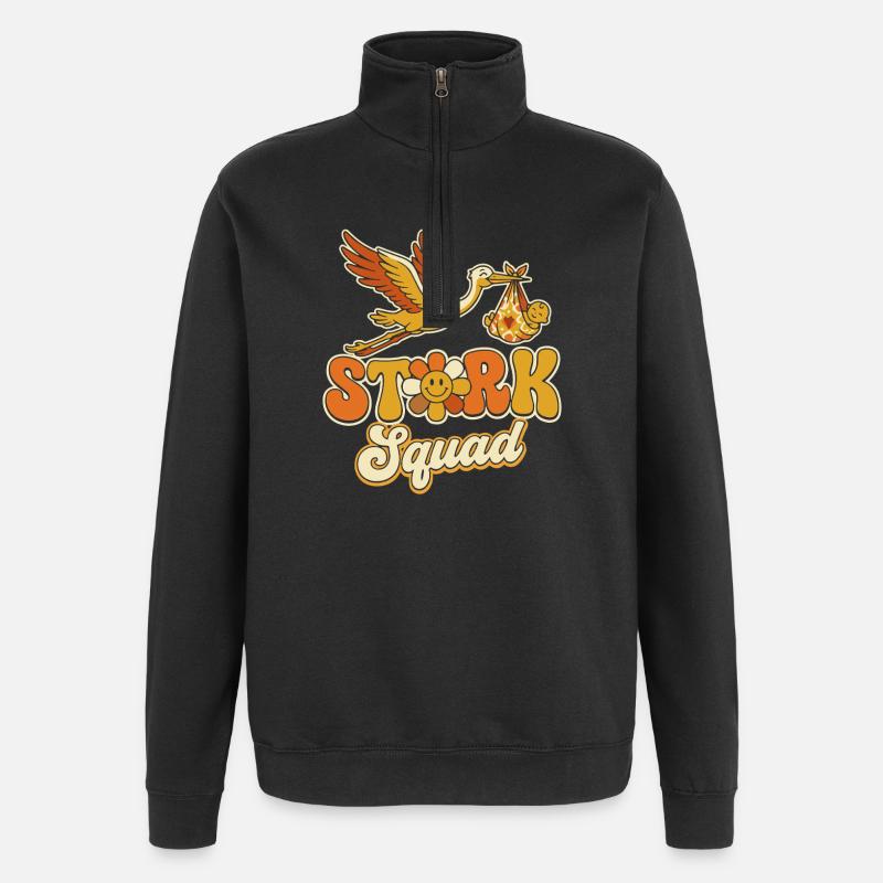 Stork Squad Retro Style - Quarter-Zip Sweatshirt - black
