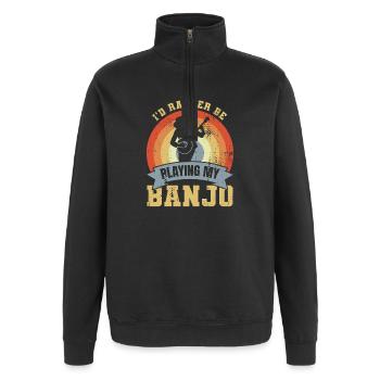 Blague sur le joueur de banjo - Sweat à zip 1/4 - noir - Devant - AI Model Female 172 light (172cm) & AI Model Male 178 dark (178cm)