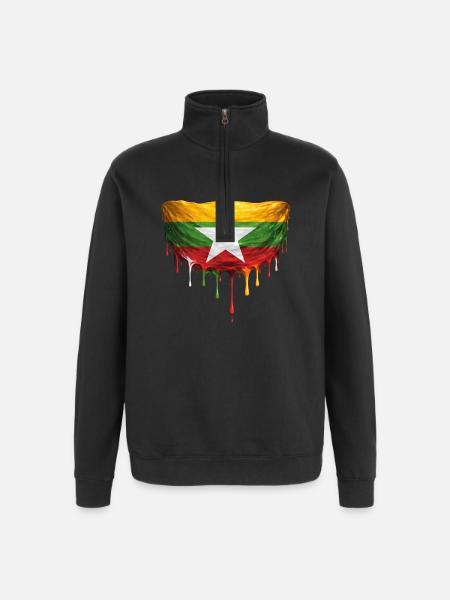 Myanmar Flag Drop Art - Quarter-Zip Sweatshirt - black