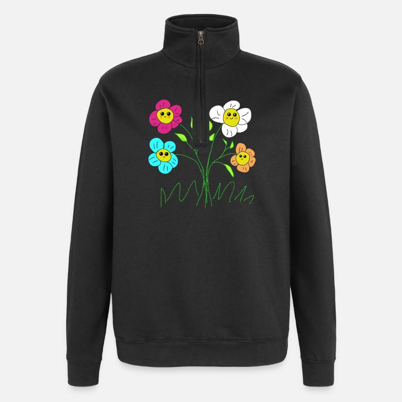 Fleurs joyeuses du jardin - Sweat à zip 1/4 - noir