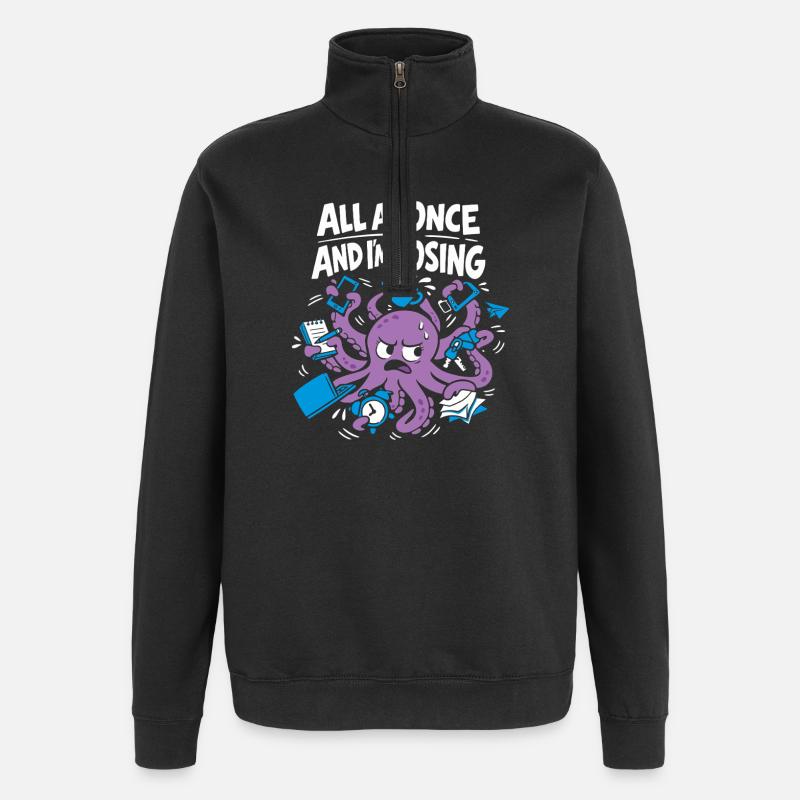 Pieuvre drôle surstimulée - Sweat à zip 1/4 - noir