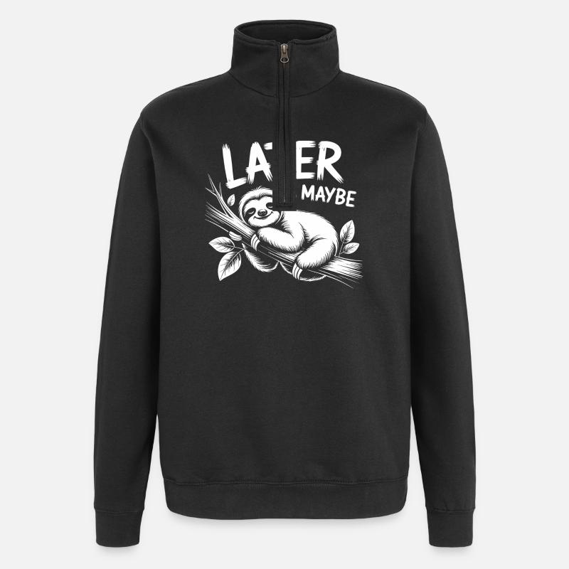 Sloth Saying Maybe Later - Quarter-Zip Sweatshirt - black