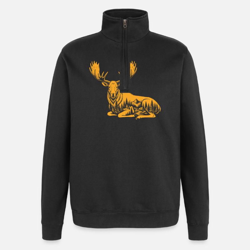 Elch - Quarter-Zip-Sweatshirt - Schwarz