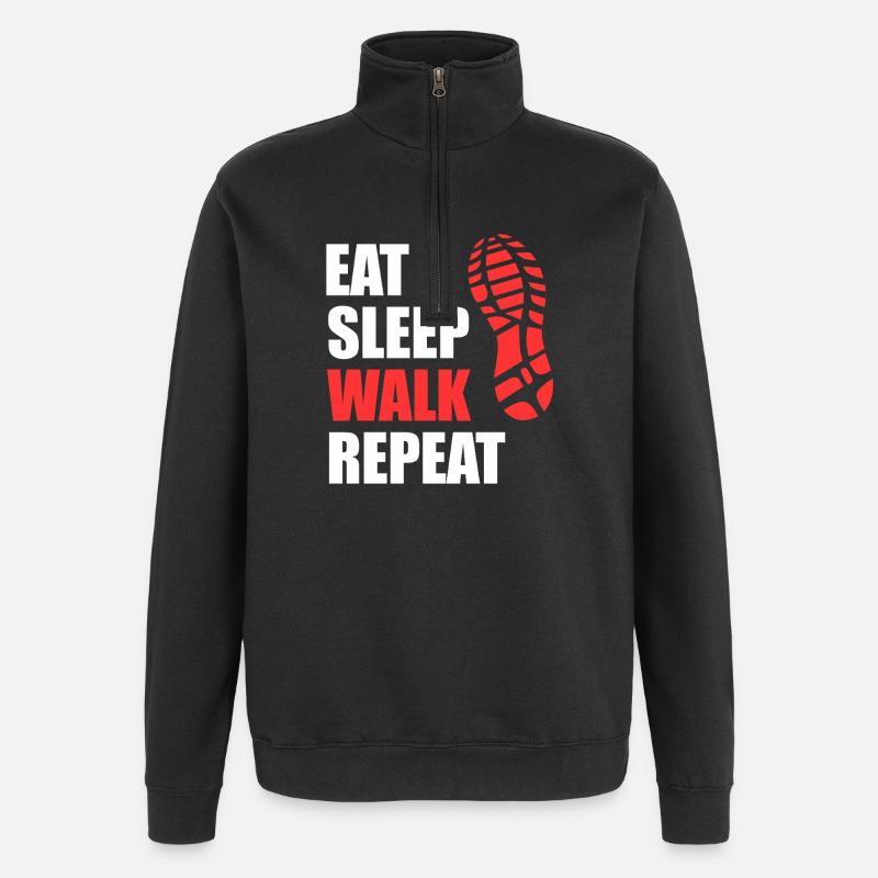 Spise Søvn Gå Gentag - Skoaftryk Vandring - Sweatshirt med 1/4 lynlås - sort