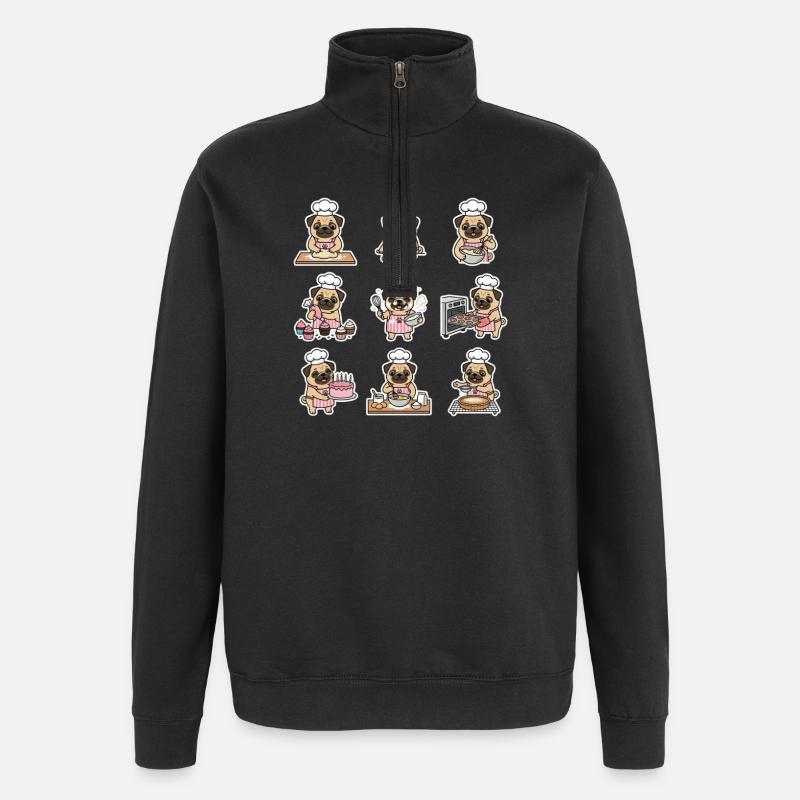 Drôle de Pug Baecker, pâtissier - Sweat à zip 1/4 - noir