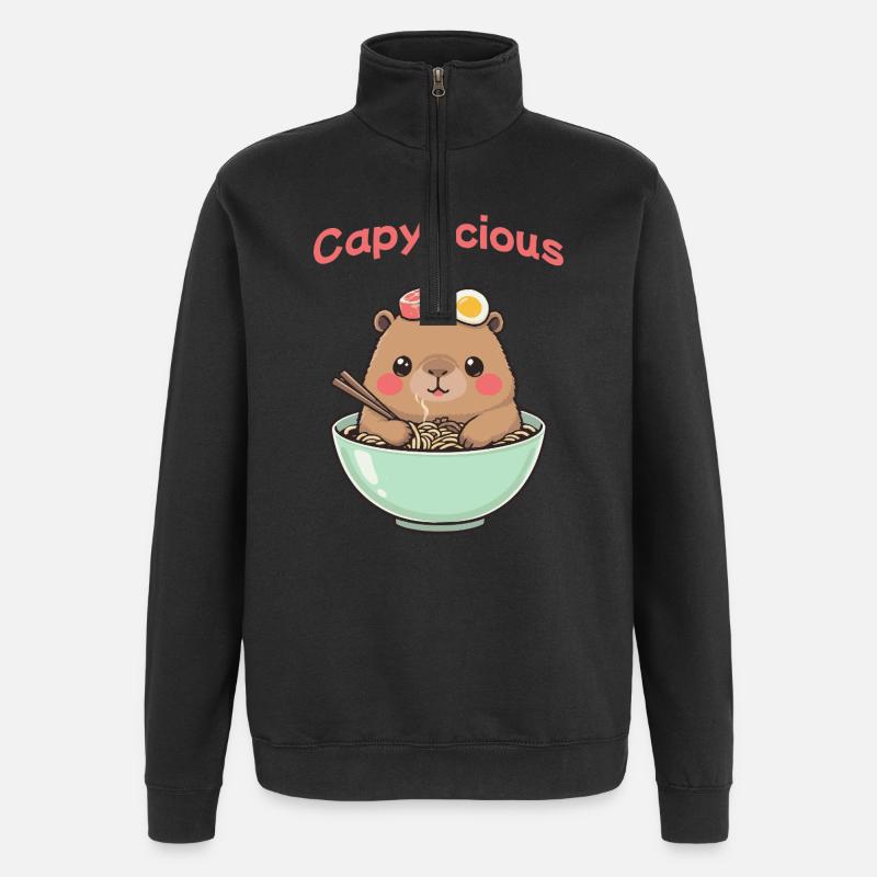Ramen Capybara Rose – Chemise Mignonne Kawaii - Sweat à zip 1/4 - noir