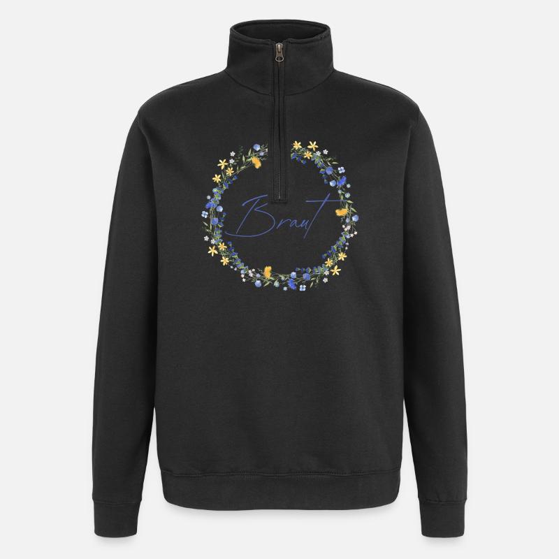 Brautblumenkranz "Braut" - Quarter-Zip-Sweatshirt - Schwarz