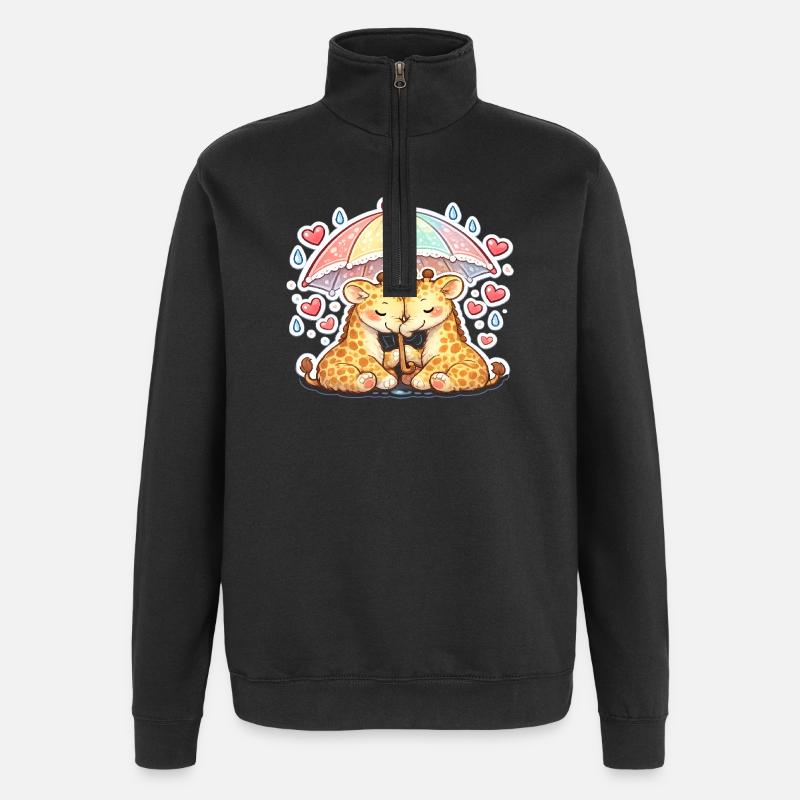 Girafes câlines sous arc-en-ciel - Sweat à zip 1/4 - noir
