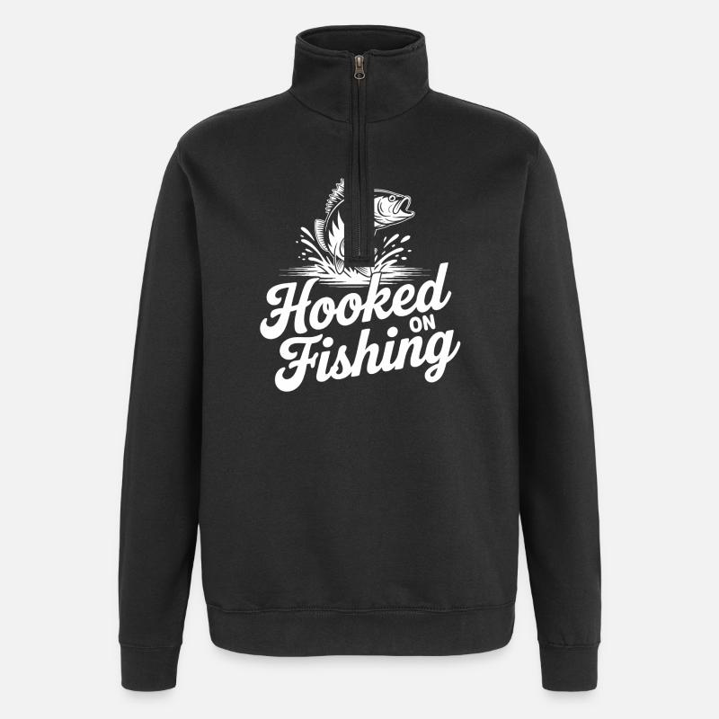 Fisch Hooked on Fishing - Quarter-Zip-Sweatshirt - Schwarz