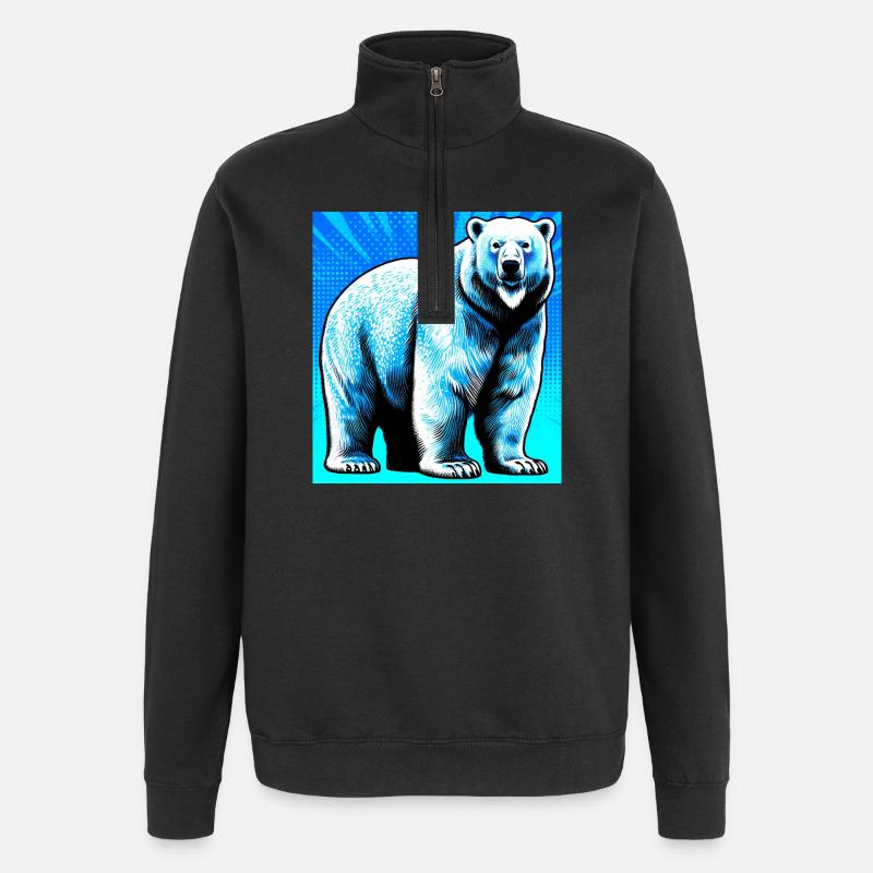 ours blanc - Sweat à zip 1/4 - noir