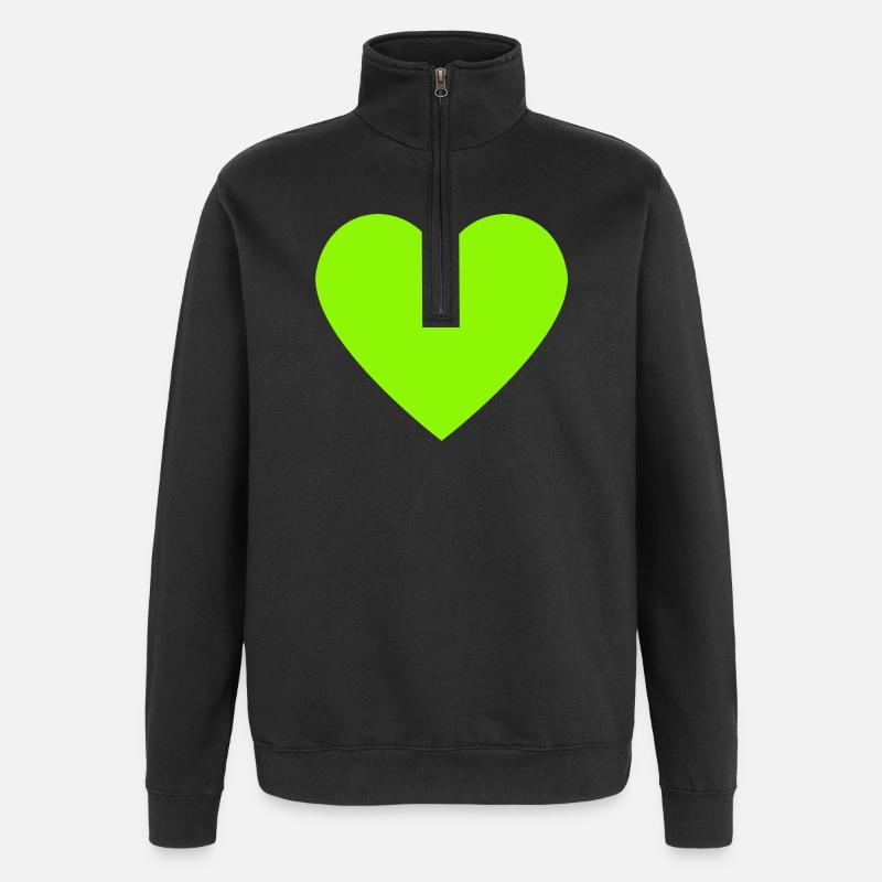 Vert Cœur Néon Rétro - Sweat à zip 1/4 - noir