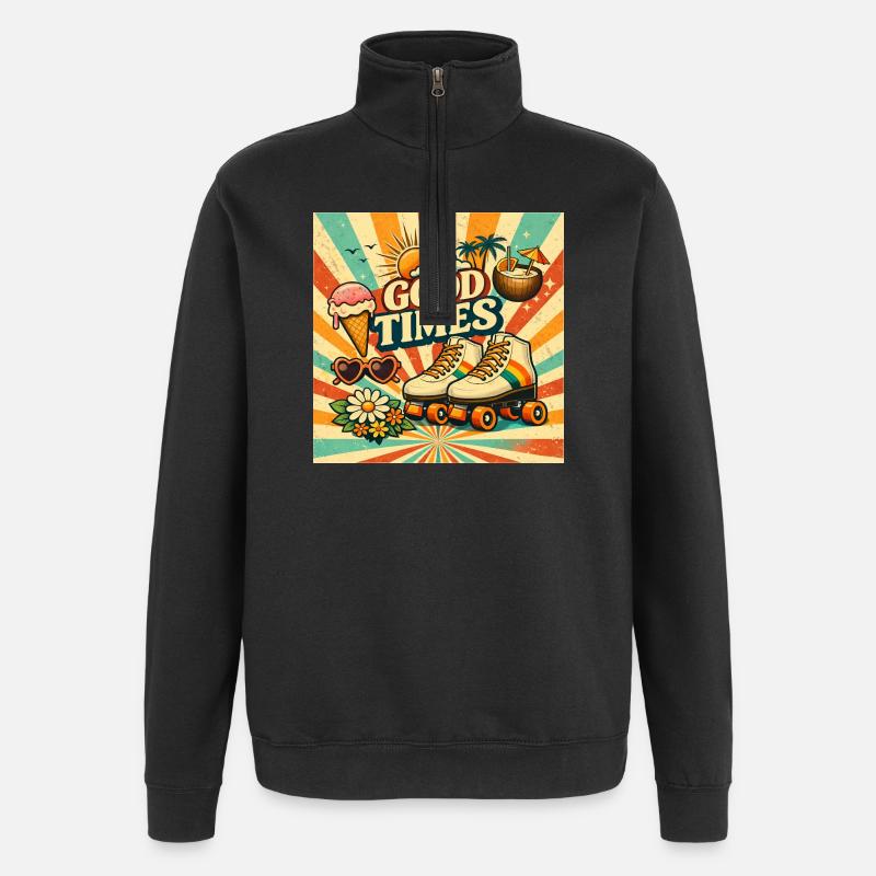 Été rétro - Sweat à zip 1/4 - noir