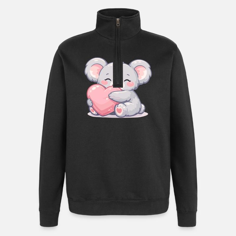 Petit koala câline le cœur - Sweat à zip 1/4 - noir