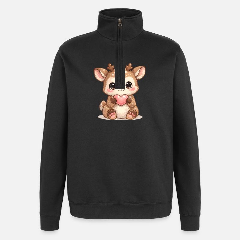 Kleiner Waldreh mit Herz - Quarter-Zip-Sweatshirt - Schwarz