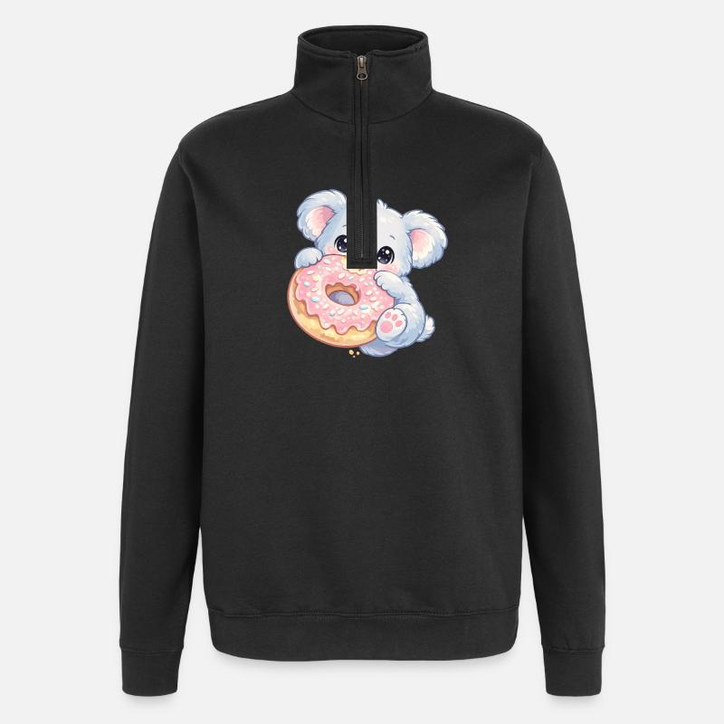 Cuddly koala with donut - Quarter-Zip Sweatshirt - black