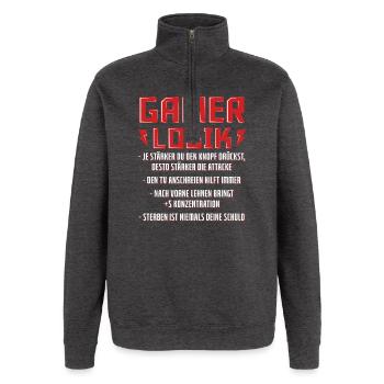 Gamer Logik Kraft im Spiel - Quarter-Zip-Sweatshirt - Anthrazit - Vorne - AI Model Female 172 light (172cm) & AI Model Male 178 dark (178cm)
