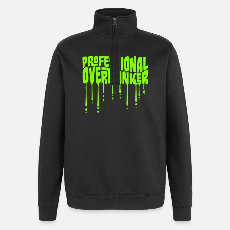 Professional Overthinker Funny Brooding Anxiety Logo - Quarter-Zip Sweatshirt - black