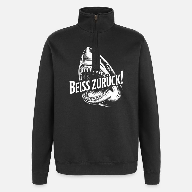 Beiss Zurück Hai Grafik - Quarter-Zip-Sweatshirt - Schwarz