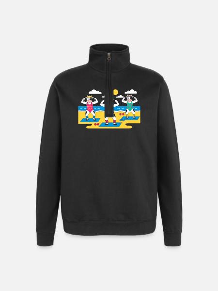Cow Yoga Beach - Quarter-Zip Sweatshirt - black