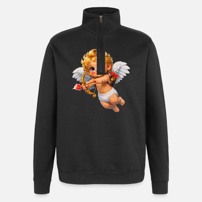 Cupidon avec Arc Flamme d’Amour - Sweat à zip 1/4 - noir