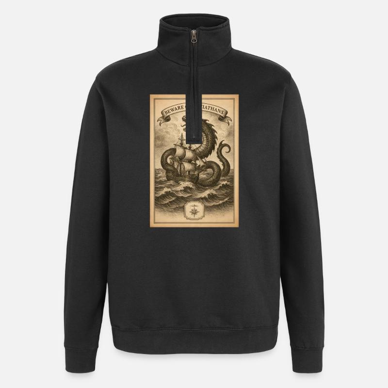 Warnung vor Leviathanen | Nautik Seemonster - Quarter-Zip-Sweatshirt - Schwarz