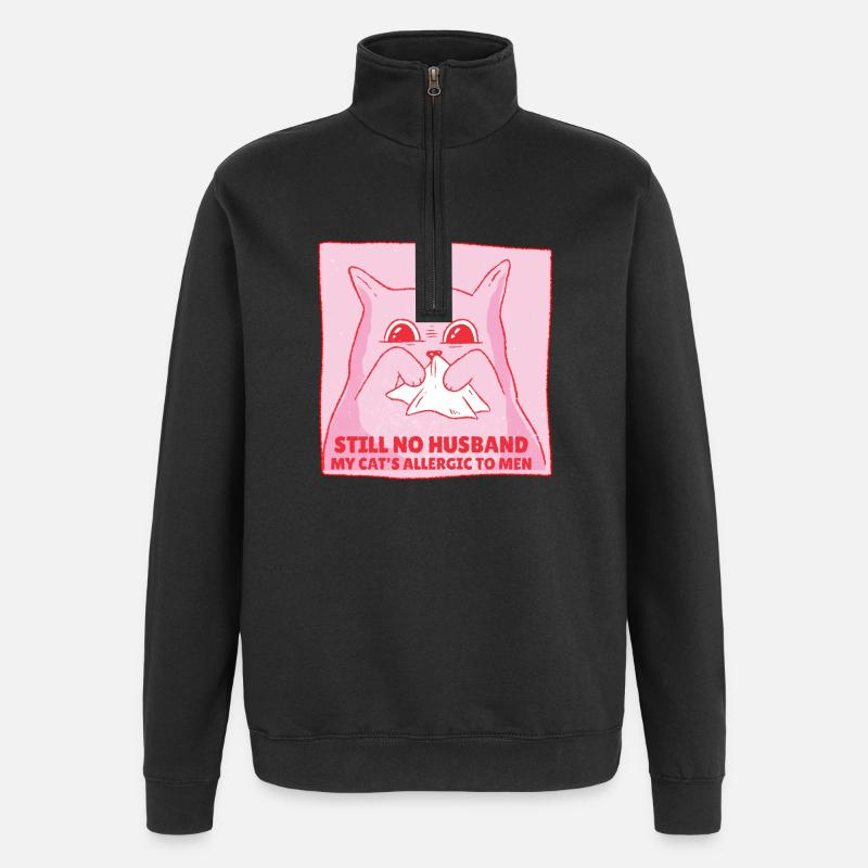 No Husband Cat Spruch - Quarter-Zip-Sweatshirt - Schwarz