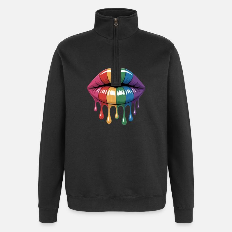 Rainbow Lips Drops lgbtqia+ - Quarter-Zip Sweatshirt - black
