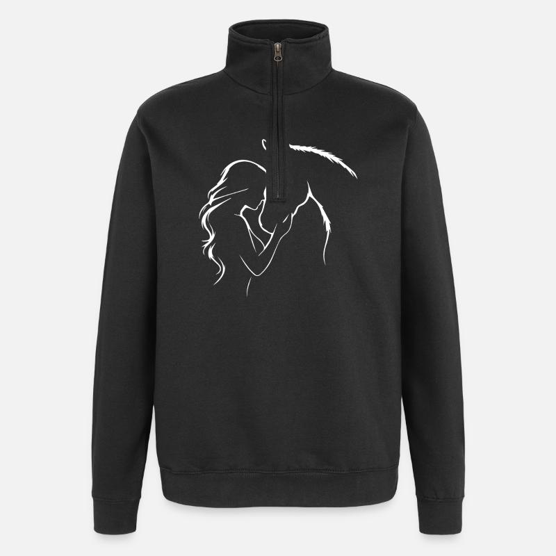 Pferd Mädchen Herz Liebe Reiten Reiterin - Quarter-Zip-Sweatshirt - Schwarz