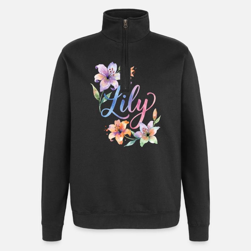 Fleurs aquarelles de lys - Sweat à zip 1/4 - noir