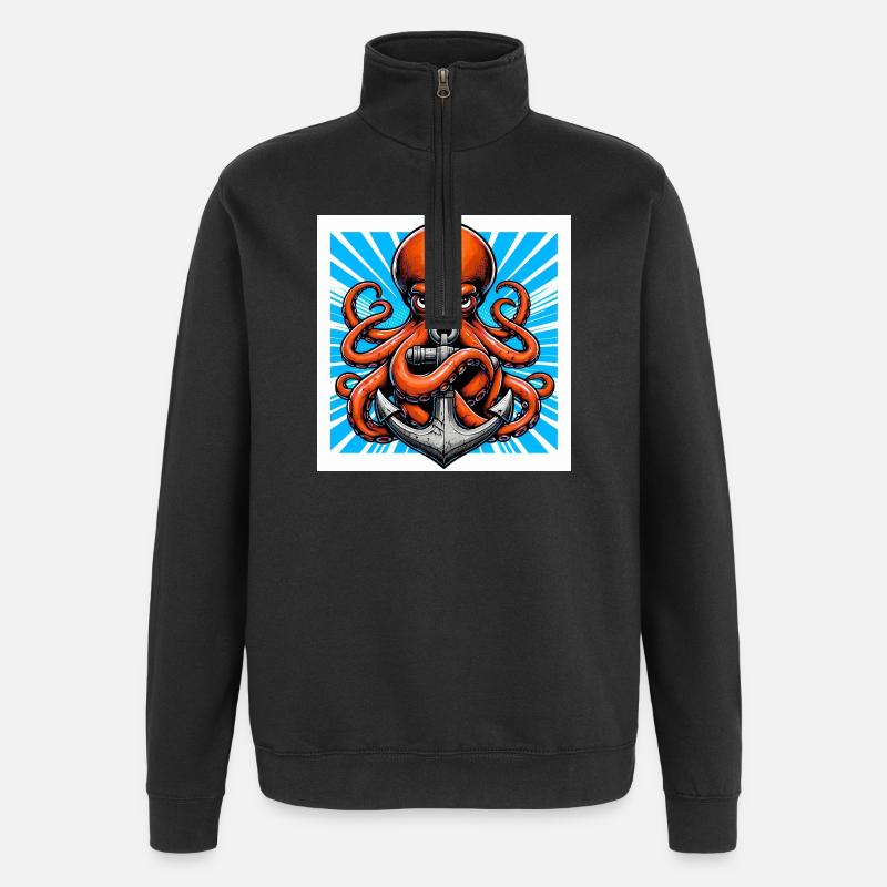 Octopus embraces an Anchor - Quarter-Zip Sweatshirt - black