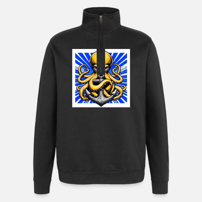 Oktopus umarmt einen Anker - Quarter-Zip-Sweatshirt - Schwarz