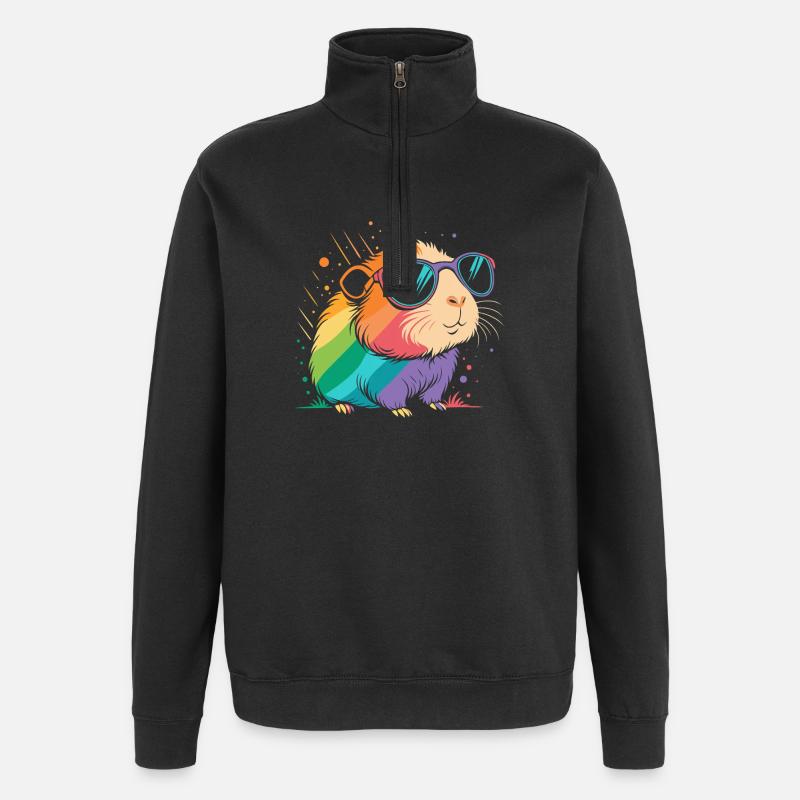 Guinea pig arc en ciel lunettes - Sweat à zip 1/4 - noir