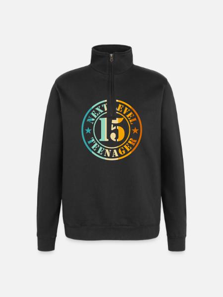 15-års fødselsdag Dreng, pige Teenager Niveau 15 - Sweatshirt med 1/4 lynlås - sort
