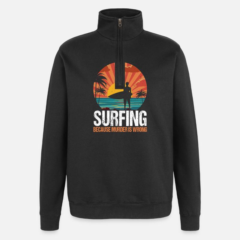 Surfing Retro Surfer Sunset  - Quarter-Zip Sweatshirt - black