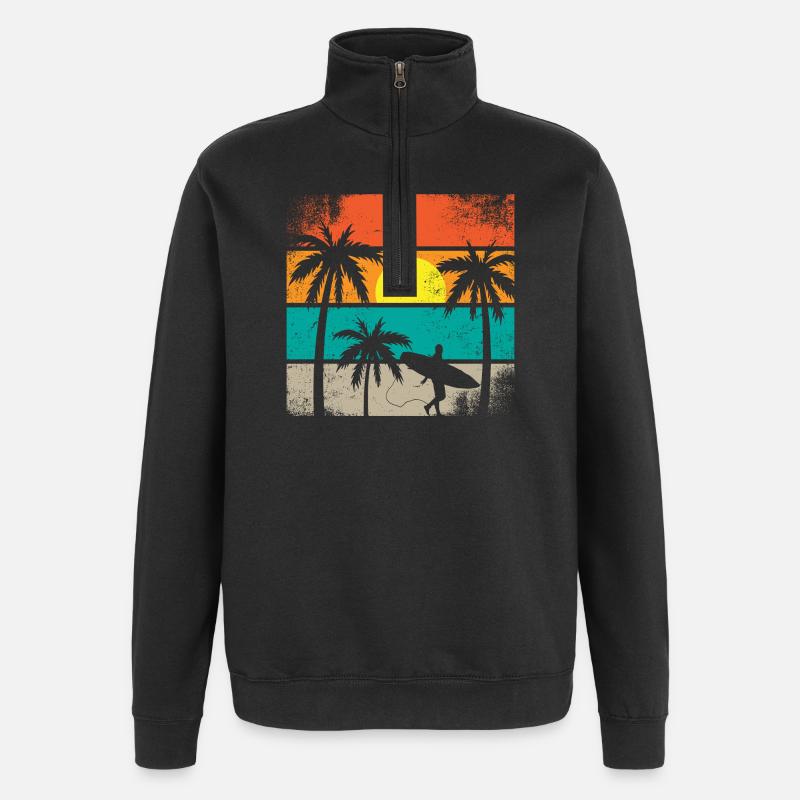 Sunset Surf Palm  - Quarter-Zip Sweatshirt - black