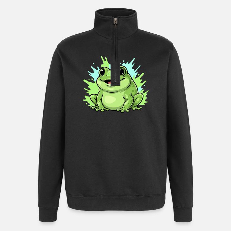 Frösch mit Farbspritzer Hintergrund - Quarter-Zip-Sweatshirt - Schwarz