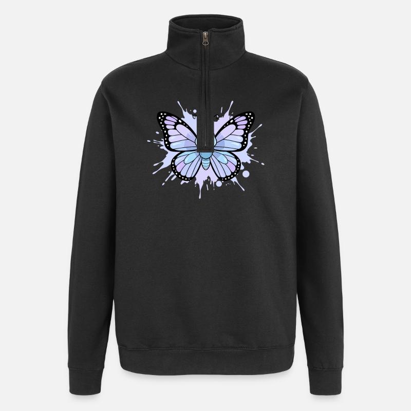 Blauer Schmetterling Spritzkunst - Quarter-Zip-Sweatshirt - Schwarz