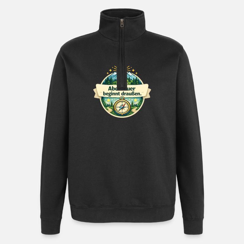 Abenteuer beginnt draußen – Naturkompass - Quarter-Zip-Sweatshirt - Schwarz