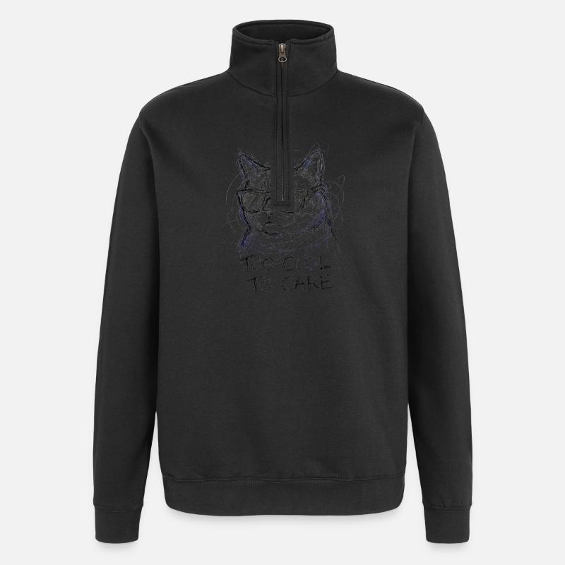 Katzencoolness mit Sonnenbrille - Quarter-Zip-Sweatshirt - Schwarz