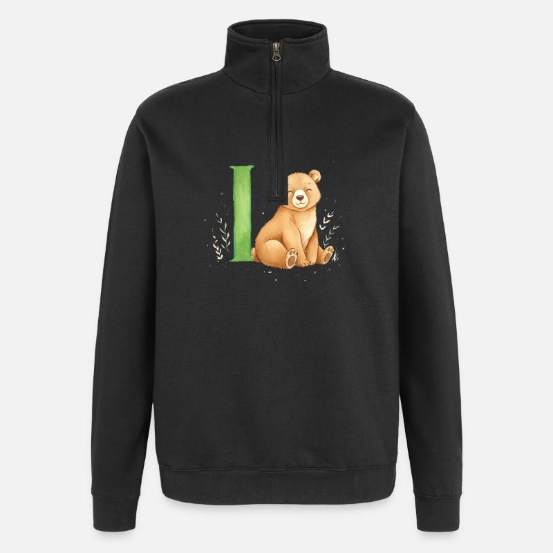 Aquarell Bär mit Buchstabe I - Quarter-Zip-Sweatshirt - Schwarz